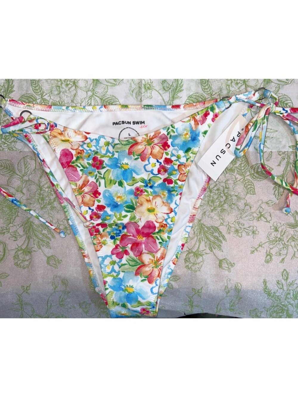 NWT PacSun Swim Eco Floral Tie-Side Bikini Bottom Large Multicolor